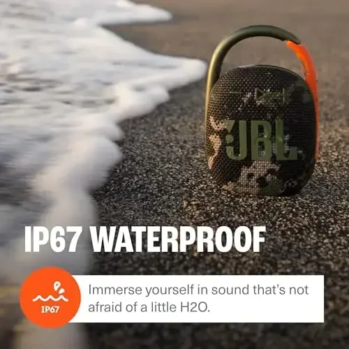 JBL Clip 4 - Portativ mini Bluetooth karnay, katta audio va kuchli bass, o'rnatilgan karabin, IP67 suv va changga chidamli, 10 soatlik o'yin vaqti, uy, tashqi va sayohat uchun karnay (Squad) - 6