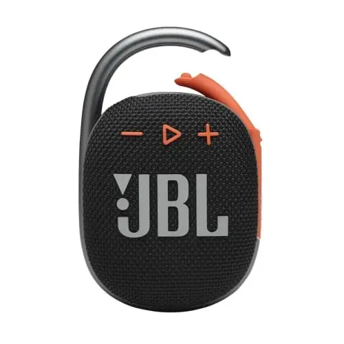 JBL Clip 4, Qora/To'q sariq - Portativ Bluetooth 5.1 karnay - 10 soatgacha musiqa tinglash imkoniyati - Suv va changga chidamli - Shovqinni bekor qiluvchi va aks sado beruvchi karnayni o'z ichiga oladi - JBL