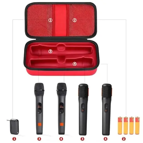 Againmore Wireless Microphone Case Compatible with JBL Wireless Two Microphone System, Handheld Dual Mic Travel Bag for Singing or Karaoke for Receivers, Adapters, AA Batteries - AGAINMORE (1)