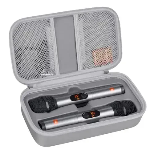 Wireless Microphone Case Compatible with JBL Wireless Two Microphone System, Handheld Dual Mic Travel Bag for Singing or Karaoke for Receivers, Adapters, AA Batteries - 1