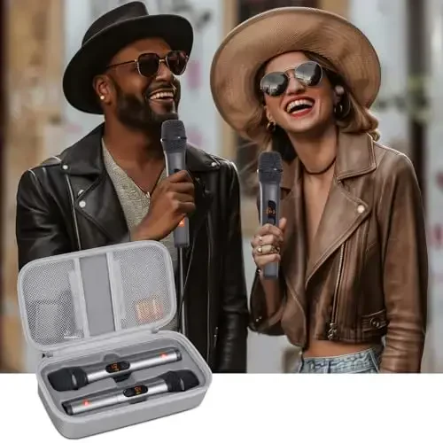 Wireless Microphone Case Compatible with JBL Wireless Two Microphone System, Handheld Dual Mic Travel Bag for Singing or Karaoke for Receivers, Adapters, AA Batteries - 6