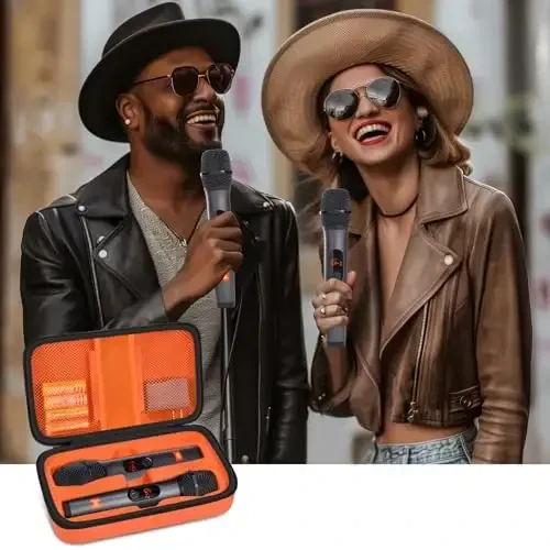Wireless Microphone Case Compatible with JBL Wireless Two Microphone System, Handheld Dual Mic Travel Bag for Singing or Karaoke for Receivers, Adapters, AA Batteries - 6