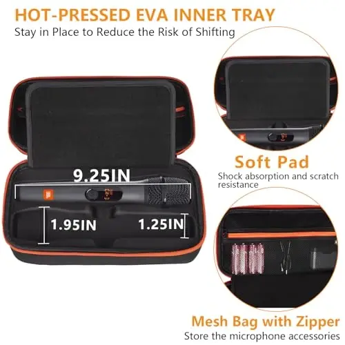 Wireless Microphone Case Compatible with JBL Wireless Two Microphone System, Dual Wireless Microphone Case for Party Box, Singing Karaoke for JBL Mic, Receiver, Adapter, AA Batteries-Orange (Box Only) - 5