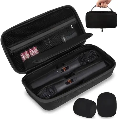 Wireless Microphone Case Compatible with JBL Wireless Two Microphone System, Handheld Dual Mic Travel Bag for Party Box, Singing, Karaoke for JBL mic, Receiver, Adapter, AA Batteries -Black (Box Only) - 1