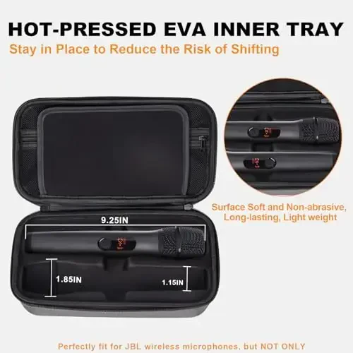 Lebared Wireless Microphone Case Compatible with JBL Wireless Two Microphone System, Handheld Dual Mic Travel Bag for Singing or Karaoke for Receivers, Adapters, AA Batteries-Grey(Box Only) - 3