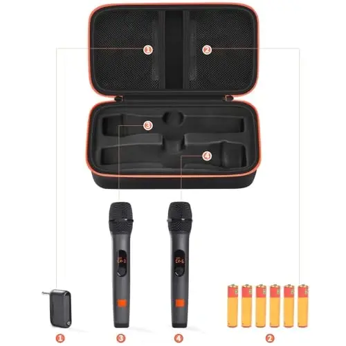 Againmore Wireless Microphone Case Compatible with JBL Wireless Two Microphone System, Handheld Dual Mic Travel Bag for Singing or Karaoke for Receivers, Adapters, AA Batteries - AGAINMORE (1)