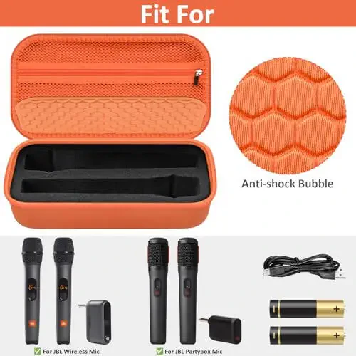 JBL Wireless Ikki Mikrofon bilan Mos keladigan Simsiz Mikrofon Uyi / JBL Partybox uchun, Qabul qiluvchi, Batareyalar va Boshqa Aksessuarlar uchun Qo'lda Juft Mikrofonli Sayohat Saqlash Sumkasi - Apelsinrangi (Faqat Uya) - 1