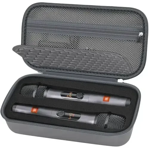 JBL Wireless Two Mikrofon bilan mos keladigan simsiz mikrofon qutisi/JBL Partybox uchun, qabul qilgich, batareyalar va boshqa aksessuarlar uchun qo'lda ikkita mikrofon uchun sayohat sumkasi - kulrang (Faqat quti) - 1