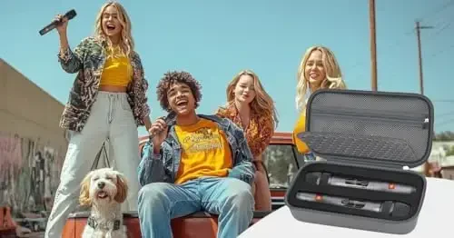 JBL Wireless Two Mikrofon bilan mos keladigan simsiz mikrofon qutisi/JBL Partybox uchun, qabul qilgich, batareyalar va boshqa aksessuarlar uchun qo'lda ikkita mikrofon uchun sayohat sumkasi - kulrang (Faqat quti) - 3