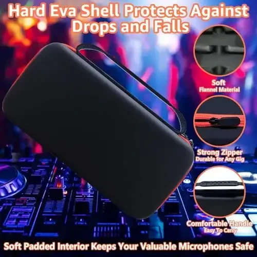 JBL Wireless Two mikrofon tizimi bilan mos keladigan JOSMAX simsiz mikrofon qutisi, qo'shiq kuylash yoki karaoke uchun qabul qiluvchilar, adapterlar, AA batareyalari uchun portativ qo'lda Dual Mic sayohat sumkasi - binafsha - 4