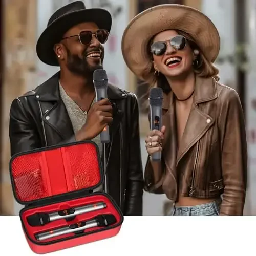 JBL Wireless Two mikrofon tizimi bilan mos keladigan simsiz mikrofon qutisi, qo'lda ishlatiladigan ikkita mikrofon sayohat sumkasi qabul qilgichlar, adapterlar, AA batareyalari uchun qo'shiq aytish yoki karaoke uchun - 6