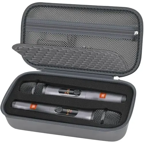Wireless Microphone Case Compatible with JBL Wireless Two Microphone/for JBL Partybox, Handheld Dual Mic Travel Storage Bag for Receiver, Batteries and Other Accessories - Grey (Box Only) 