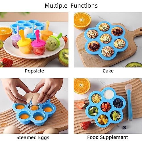 JBYAMUS Silicone Popsicle Molds, Ice Pop Molds, Storage Container for Homemade Food, Kids Ice Cream DIY Pop Molds - BPA Free (Blue) - 6