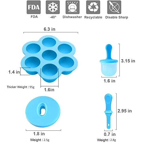 JBYAMUS Silicone Popsicle Molds, Ice Pop Molds, Storage Container for Homemade Food, Kids Ice Cream DIY Pop Molds - BPA Free (Blue) - 4