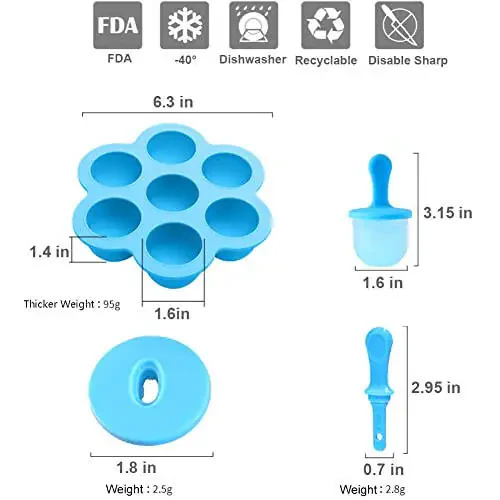 JBYAMUS Silicone Popsicle Molds, Ice Pop Molds, Storage Container for Homemade Food, Kids Ice Cream DIY Pop Molds - BPA Free (Blue) - 4