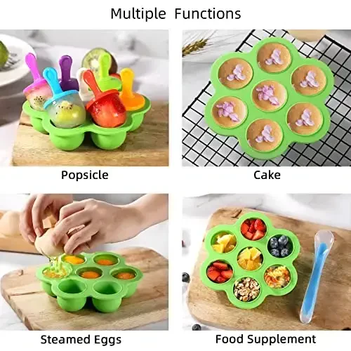 JBYAMUS Silicone Popsicle Molds, Ice Pop Molds, Storage Container for Homemade Food, Kids Ice Cream DIY Pop Molds - BPA Free (Green) - 6