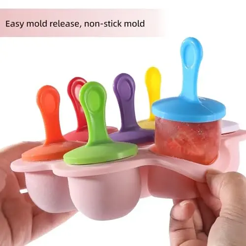 JBYAMUS Silicone Popsicle Molds, Ice Pop Molds, Storage Container for Homemade Food, Kids Ice Cream DIY Pop Molds - BPA Free (Pink) - 4