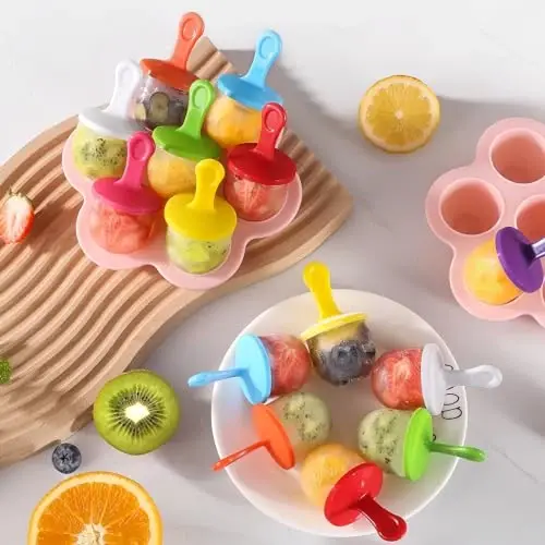 JBYAMUS Silicone Popsicle Molds, Ice Pop Molds, Storage Container for Homemade Food, Kids Ice Cream DIY Pop Molds - BPA Free (Pink) - 6