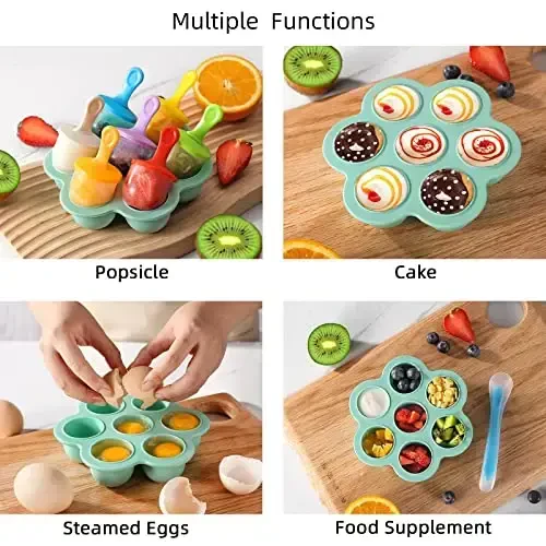 JBYAMUS Silicone Popsicle Molds, Ice Pop Molds, Storage Container for Homemade Food, Kids Ice Cream DIY Pop Molds - BPA Free (R-Green) - 7