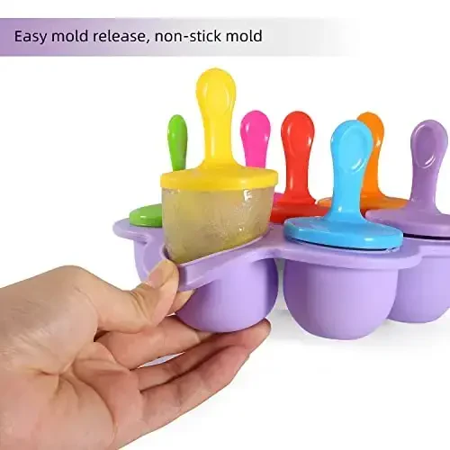 JBYAMUS Silicone Popsicle Molds, Ice Pop Molds, Storage Container for Homemade Food, Kids Ice Cream DIY Pop Molds - BPA Free (Purple) - 4