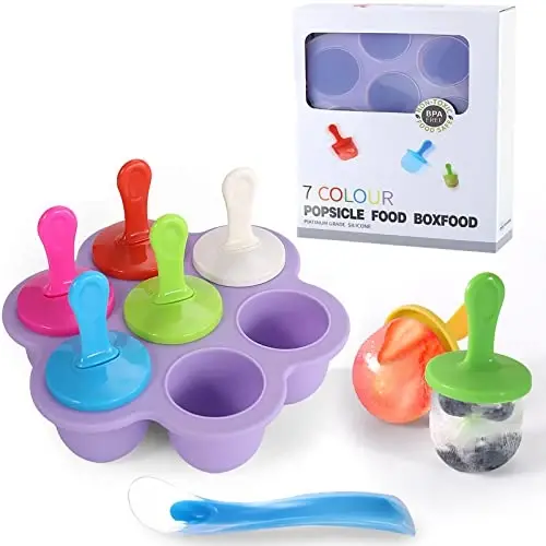 JBYAMUS Silicone Popsicle Molds, Ice Pop Molds, Storage Container for Homemade Food, Kids Ice Cream DIY Pop Molds - BPA Free (Purple) - 1