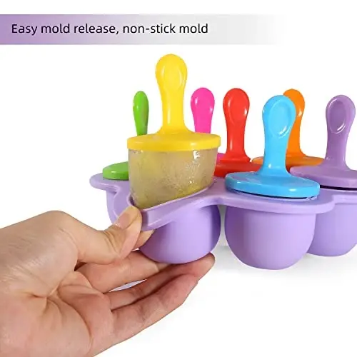 JBYAMUS Silicone Popsicle Molds, Ice Pop Molds, Storage Container for Homemade Food, Kids Ice Cream DIY Pop Molds - BPA Free (Purple) - 4