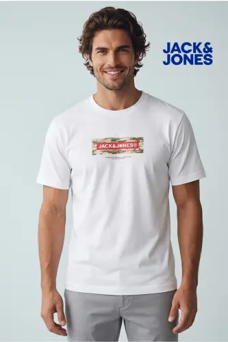 JCOCLASSIC Jcobreeze Twill J&J Logolu Beyaz Erkek Bisiklet Yaka Tişört - Beyaz-Beyaz - 1