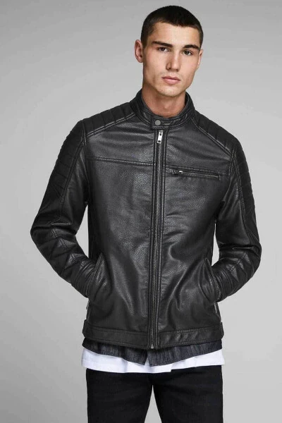 Jcorocky Jacket Noos Erkaklar Teri Ko'ylagi Qora - JACK & JONES