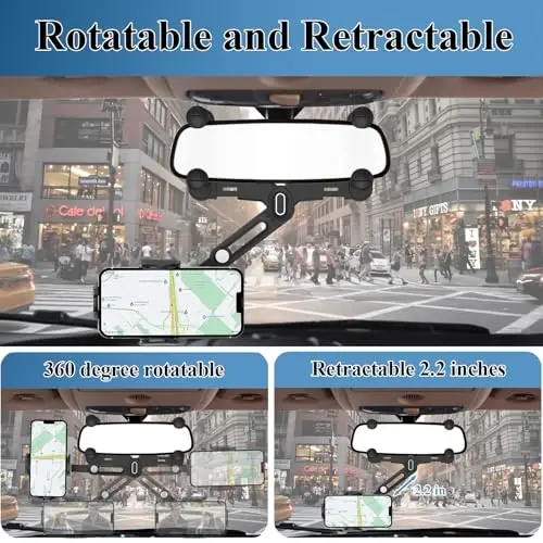 JDHDL Phone Mount for Car, Rear View Mirror Phone Holder, Rotatable and Retractable Car Phone Holder Mount Rearview Mirror Phone Holder for Car Compatible with iPhone Samsung Cell Phones (Pink) - 3