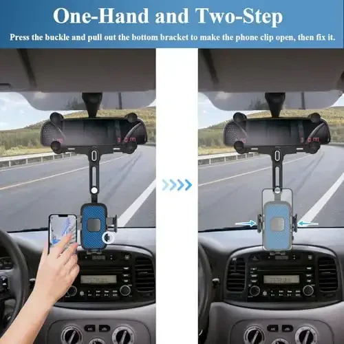 JDHDL Phone Mount for Car, Rear View Mirror Phone Holder, Rotatable and Retractable Car Phone Holder Mount Rearview Mirror Phone Holder for Car Compatible with iPhone Samsung Cell Phones (Blue) - 4