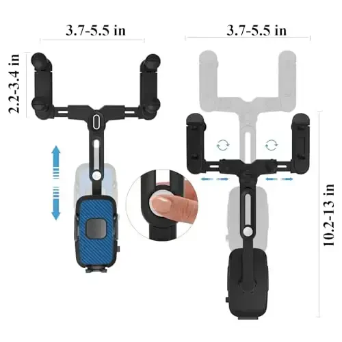 JDHDL Phone Mount for Car, Rear View Mirror Phone Holder, Rotatable and Retractable Car Phone Holder Mount Rearview Mirror Phone Holder for Car Compatible with iPhone Samsung Cell Phones (Blue) - 7