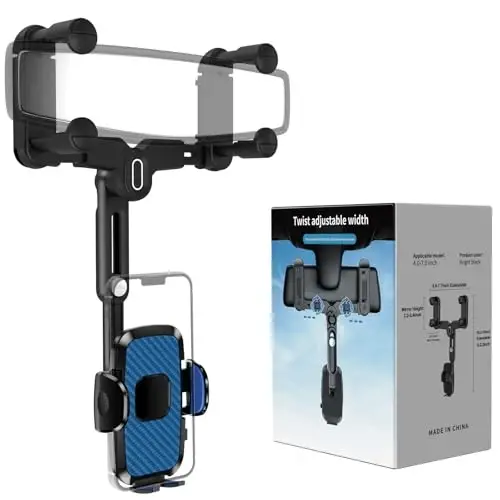 JDHDL Phone Mount for Car, Rear View Mirror Phone Holder, Rotatable and Retractable Car Phone Holder Mount Rearview Mirror Phone Holder for Car Compatible with iPhone Samsung Cell Phones (Blue) - 1