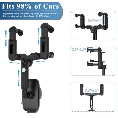 JDHDL Araba Telefon Tutucu, Dikiz Aynası Telefon Tutucu, Döner ve Geri Çekilebilir Araba Telefon Tutucu, iPhone Samsung Tüm 4-7 İnç Cep Telefonlarıyla Uyumlu - 2