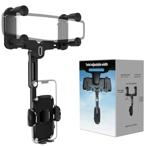 JDHDL Car Phone Holder Mount, Rear View Mirror Phone Holder, Rotatable and Retractable Phone Holders for Your Car Compatible with iPhone Samsung All 4-7 Inch Cell Phones - JDHDL