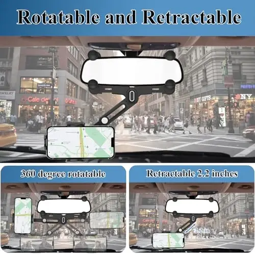 JDHDL Car Phone Holder Mount, Rear View Mirror Phone Holder, Rotatable and Retractable Phone Holders for Your Car Compatible with iPhone Samsung All 4-7 Inch Cell Phones - 3