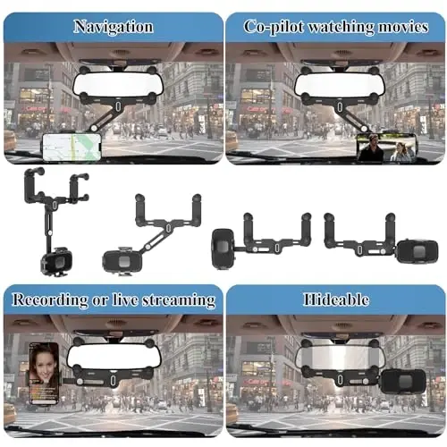 JDHDL Car Phone Holder Mount, Rear View Mirror Phone Holder, Rotatable and Retractable Phone Holders for Your Car Compatible with iPhone Samsung All 4-7 Inch Cell Phones - 5