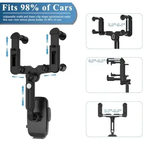 JDHDL Avtomobil uchun telefon ushlagichi, Orqa ko'zgu telefon ushlagichi, Aylanadigan va tortib olinadigan avtomobil telefon ushlagichi Orqa ko'zgu telefon ushlagichi iPhone Samsung uyali telefonlari bilan mos keladi (Pushti) - 2