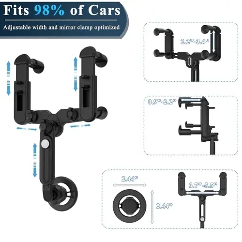 JDHDL for Magsafe Car Mount, Rear View Mirror Phone Holder, Rotatable and Retractable Phone Holder for Car Compatible with iPhone 17/16/15/14/13/12 Series and Phones with Magsafe Case or Metal Ring - JDHDL (1)