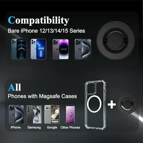 JDHDL Magsafe avtomobil o'rnatgichi uchun, orqa ko'zgu telefon ushlagichi, iPhone 17/16/15/14/13/12 seriyalari va Magsafe g'ilofli yoki metall halqali telefonlar bilan mos keluvchi aylanuvchi va tortiladigan telefon ushlagichi - 5
