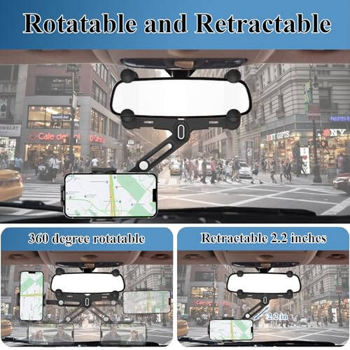 JDHDL Phone Mount for Car, Rear View Mirror Phone Holder, Rotatable and Retractable Phone Holder for Car Compatible with iPhone Samsung All 4-7 Inch Cell Phones - 3