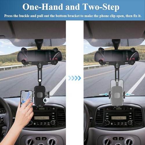 JDHDL Phone Mount for Car, Rear View Mirror Phone Holder, Rotatable and Retractable Phone Holder for Car Compatible with iPhone Samsung All 4-7 Inch Cell Phones - 4