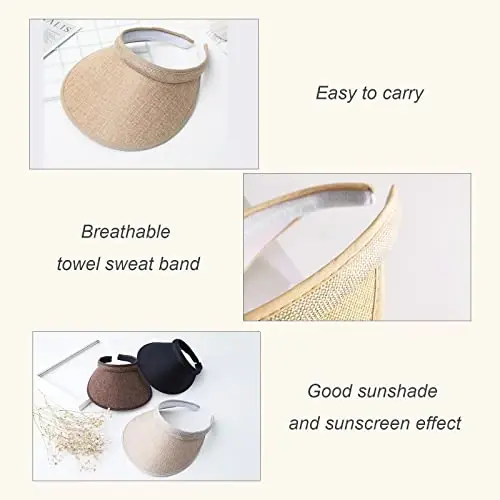 jecvxor Cloth Covered Slip-On Visor for Women, Adjustable Cap Sports Sun Visors for Men - 6