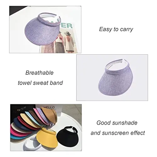 jecvxor Cloth Covered Slip-On Visor for Women, Adjustable Cap Sports Sun Visors for Men - 5
