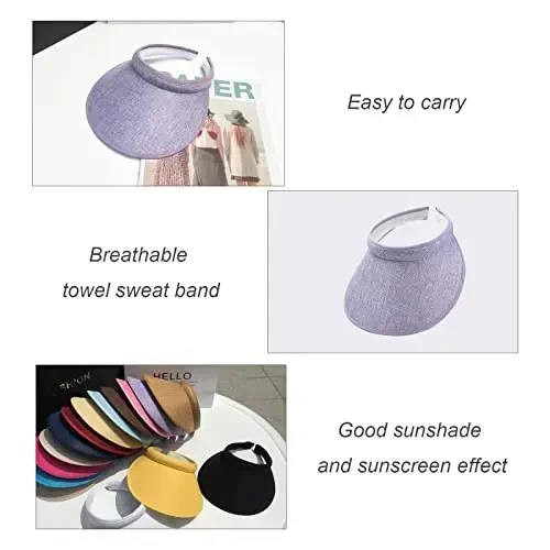 jecvxor Cloth Covered Slip-On Visor for Women, Adjustable Cap Sports Sun Visors for Men - 6