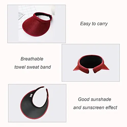 jecvxor Cloth Covered Slip-On Visor for Women, Adjustable Cap Sports Sun Visors for Men - 4