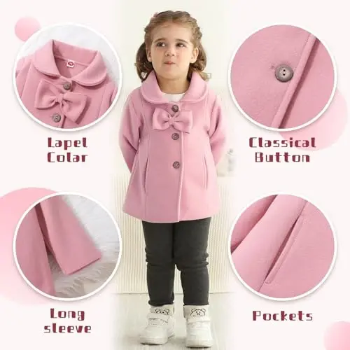 JEELLIGULAR Toddler Baby Girl Coats Kids Cloak Button Warm Thick Jacket Clothes Baby Fall Winter Outwear Clothes Set - 4