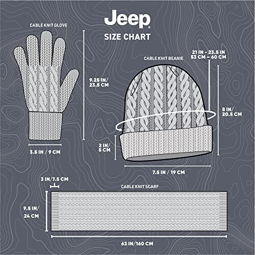 Jeep Kadın 3'lü Kablo Örgüsü Şal, Bere ve Eldiven Seti - Çoğu Bedene Uygun - 6