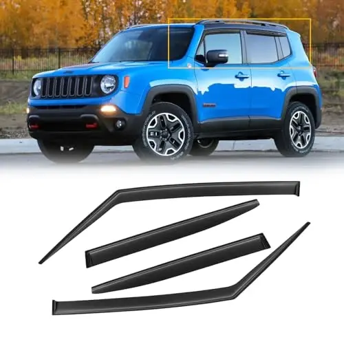 Jeep Renegade 2015-2024 uchun CMVT Avto Oyna Visorlari, Yomg'irdan Saqlovchi Qalqonlar Vent Deflektori Soya To'q Tutun 2016 2017 2018 2019 2020 2021 2022, Yopishqoq, 4 dona 