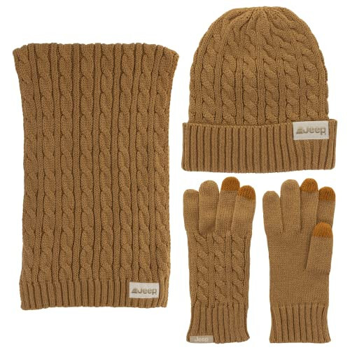 Jeep Women's 3 Piece Cable Knit Scarf, Beanie, and Gloves Set - One Size Fits Most - 1