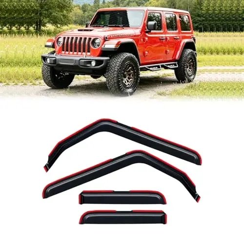 Jeep Wrangler JL 2018-2026/ Jeep Gladiator 2020-2026 için Kanal İçi Yağmurluklar, Pencere Siperliği Siperlikleri Havalandırma Deflektörü Gölge Rüzgar Koyu Duman 2019 2021 2022 2023 2024 2025, Bantlı Dış Montaj, 4 Adet - 1